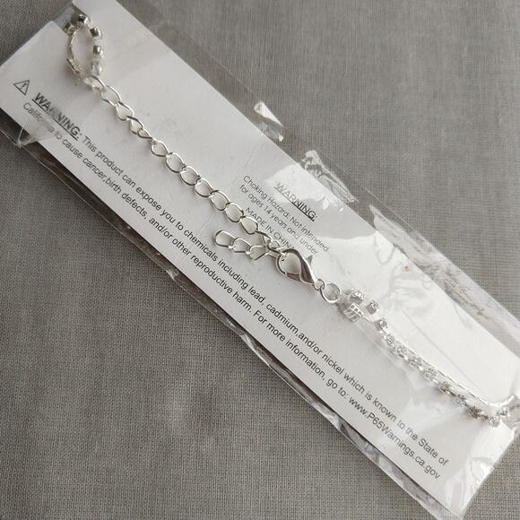 Double Chain Silver Rhinestone Anklet 10" new old stock fashion jewelry minimal - Picture 5 of 6